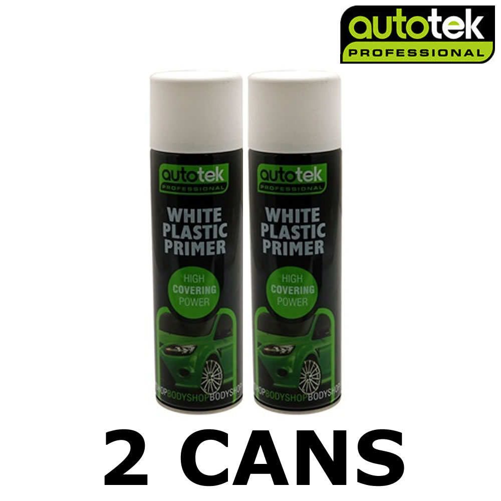 2x AUTOTEK Professional White Plastic Primer 500ml Spray Paint High