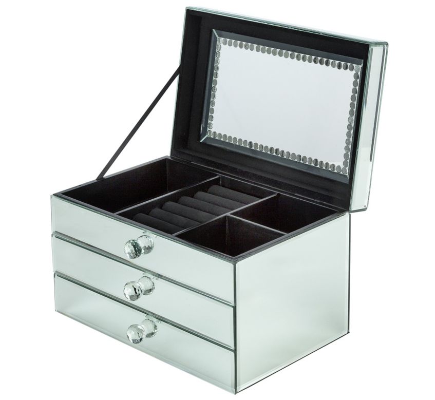 Large Mirrored Two Drawer Jewellery Box RRP 34.99 lot