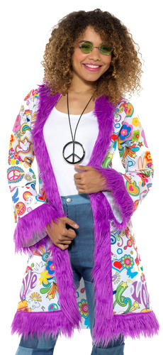 60s Retro Hippie Coats Ladies Fancy Dress 70s Peace Womens Adults Costume Jacket