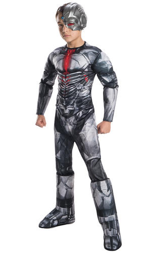 Deluxe Cyborg Boys Fancy Dress Justice League DC Comic Superhero Kids Costume