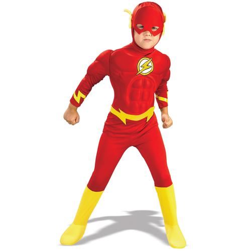 Flash Boys Fancy Dress Kids Comic Superhero Musle Chest Childs Costume Outfit