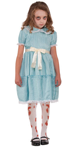 Creepy Sister Girl Blood Stained Tights Halloween Fancy Dress Kids Costume