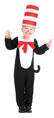 The Cat in the Hat Kids Fancy Dress Dr Seuss Boys Girls World Book Day Costume