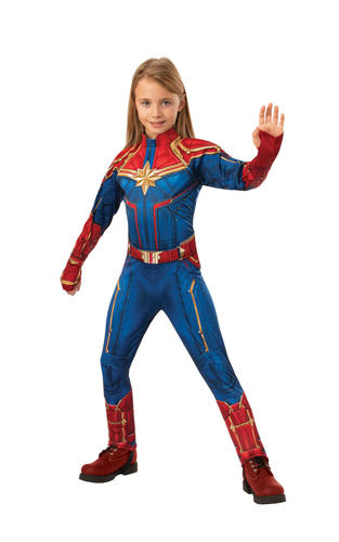 Deluxe Captain Marvel Hero Suit Girls Fancy Dress Comic Superhero Kids Costume