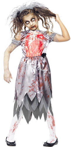 Zombie Bride Girls Halloween Fancy Dress Fairytale Horror Kids Childrens Costume