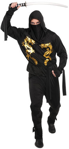 Black Ninja Mens Japanese Fancy Dress Samurai Warrior Adults Costume