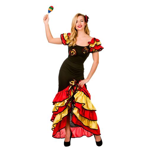 Spanish Senorita Ladies Fancy Dress Womens Adult Flamenco Dancer