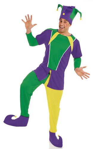Carnival Jester Mens Fancy Dress Circus Clown Funny Adults Costume Outfit New