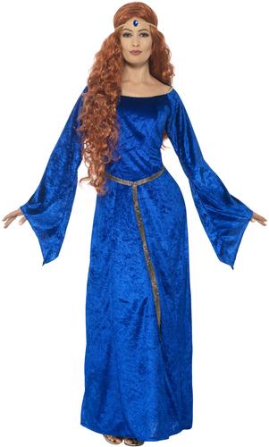 Blue Medieval Maid Ladies Fancy Dress Princess Adults Marian Costume Outfit New