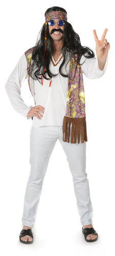 Funky Hippie Mens Fancy Dress Groovy Peace 1960s 70s Adults Hippy Costume Outfit