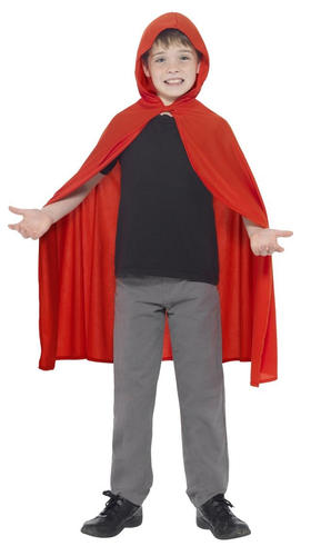 Hooded Red Cape Cloak Kids Fancy Dress Book Day Boys Girls Halloween Costume