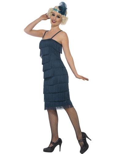 Teal Flapper Ladies Fancy Dress 1920s 20s Jazz Charleston Womens Adults Costume