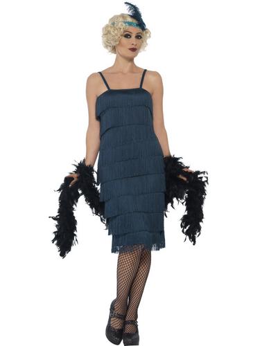 Teal Flapper Ladies Fancy Dress 1920s 20s Jazz Charleston Womens Adults Costume
