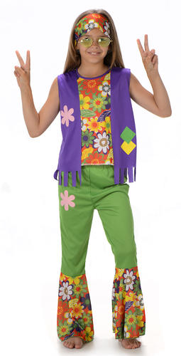 Hippie Girls Fancy Dress 1960s 70s Hippy Childrens Kids Childrens Costume Outfit
