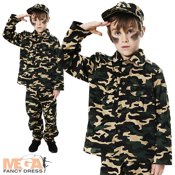 Army Boy Toy Soldier Fancy Dress Childrens Uniform Costume Outfit + Hat