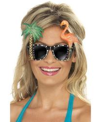 View Item Adults Hawaiian Black Flamingo and Palm Tree Sunglasses