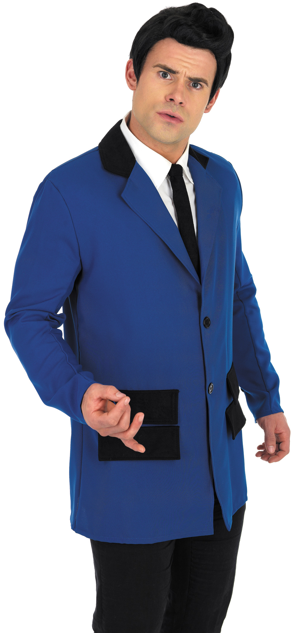 Blue Teddy Boy 1950s Mens Fancy Dress 50s Grease Adult Costume Jacket Shirt Tie - Picture 3 of 5