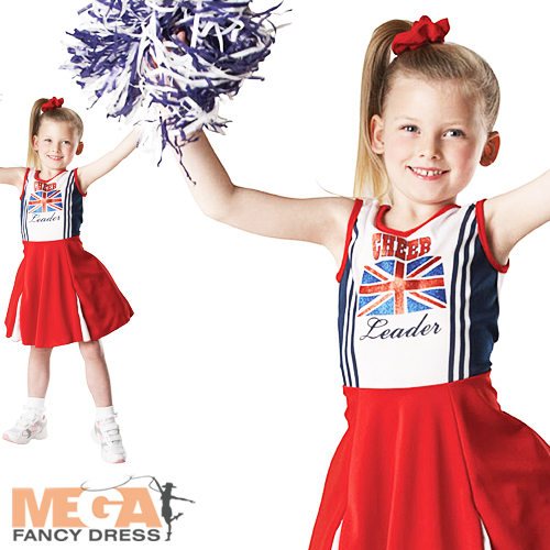 Girls British Cheerleader Fancy Dress Union Jack Olympics Sports Kids