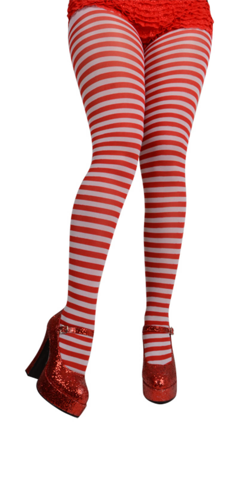 Red White Candy Cane Stripe Tights Christmas Fancy Dress Costume Ladies