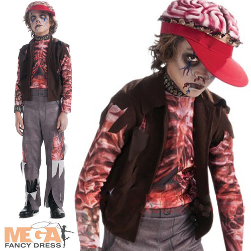 Deluxe Zomboy Kids Fancy Dress Halloween Boys Child Zombie Costume Ages 3-10 New