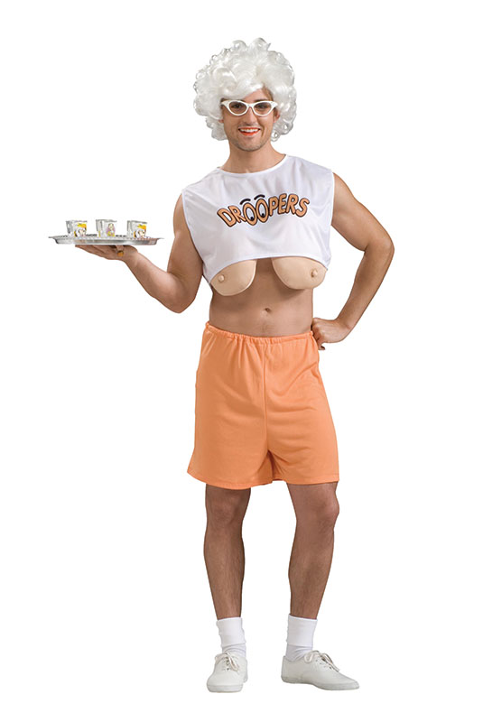 Droopers Boobs Fun Mens Fancy Dress Hooters Waitress Stag party Adult Costume