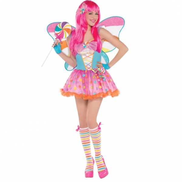 Lollipop Candy Fairy + Wings Fancy Dress Ladies Katy Perry Womens Costume 8-16 - Picture 2 of 4