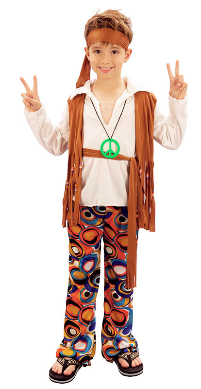 Hippy Kids Boys or Girls Costume 1960s Hippie 60s 70s Childs Fancy Dress Up 4-12 - Picture 2 of 3