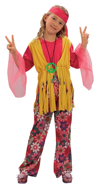 Hippy Kids Boys or Girls Costume 1960s Hippie 60s 70s Childs Fancy Dress Up 4-12 - Picture 3 of 3