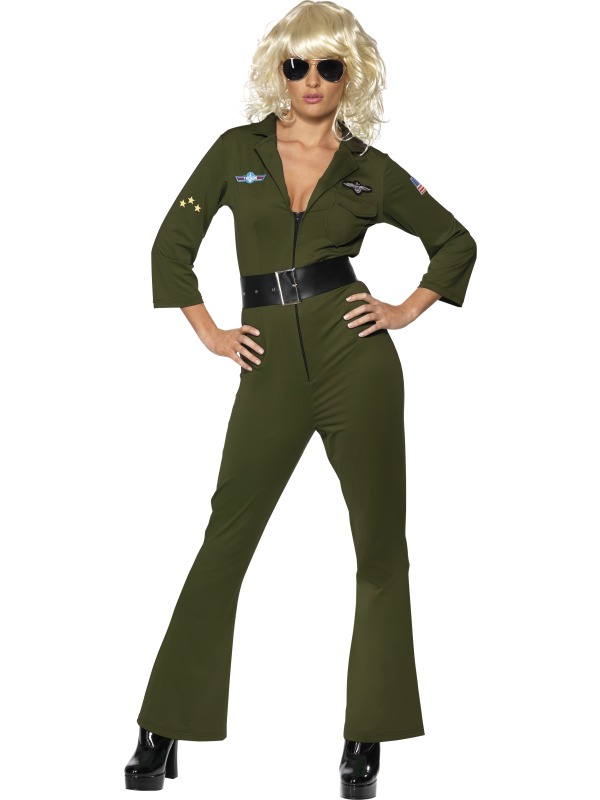 Top Gun Ladies Costume + Glasses 80s Military Uniform Womens 1980s
