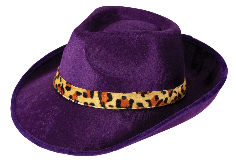Pimp Purple Leopard Trim Hat Fancy Dress Up 1970s Pimps Mens Costume