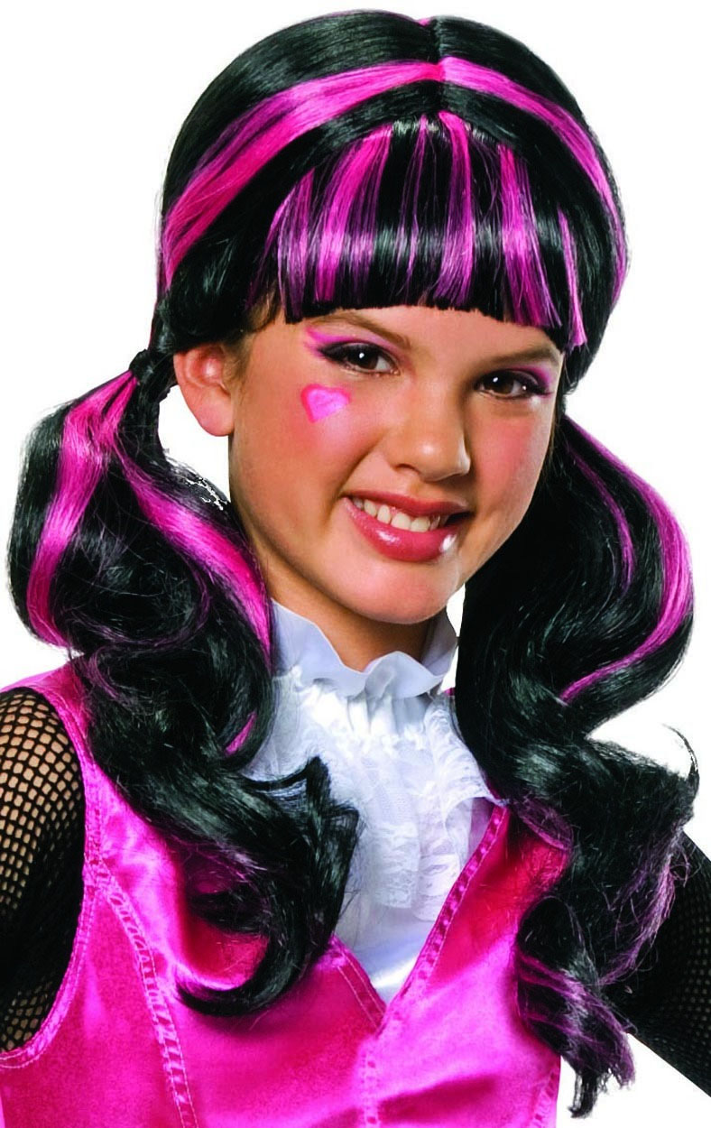 Draculaura Childs Costume Wig Monster High Halloween Kids Girls Fancy Dress Wig