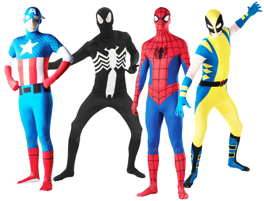 Marvel Superhero Adults Fancy Dress 2nd Skin Bodysuit Comic Book Mens