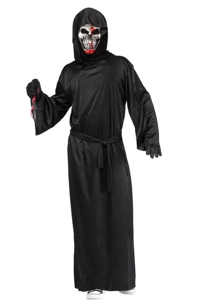 Bleeding Grim Reaper Adults Fancy Dress Halloween Skeleton Mens Horror