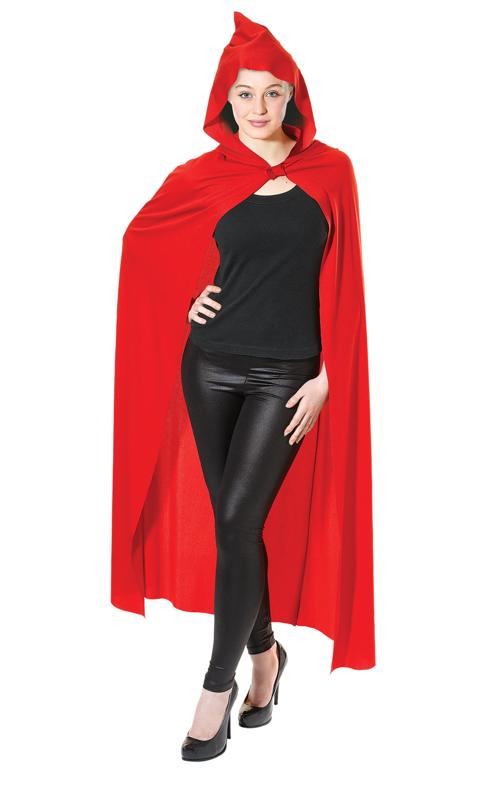 Long Hooded Red Cape Adults Fancy Dress Halloween Vampire Devil Witch