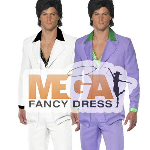 1970s Mens Disco Suit Saturday Night Fever Fancy Dress 70s Costume Choice of Wig