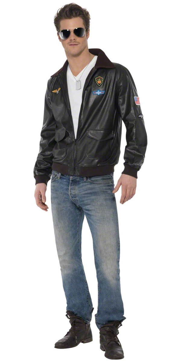 Men's Top Gun Bomber Jacket Fancy Dress Costume 1980s Adult Outfit 80s Accessory eBay