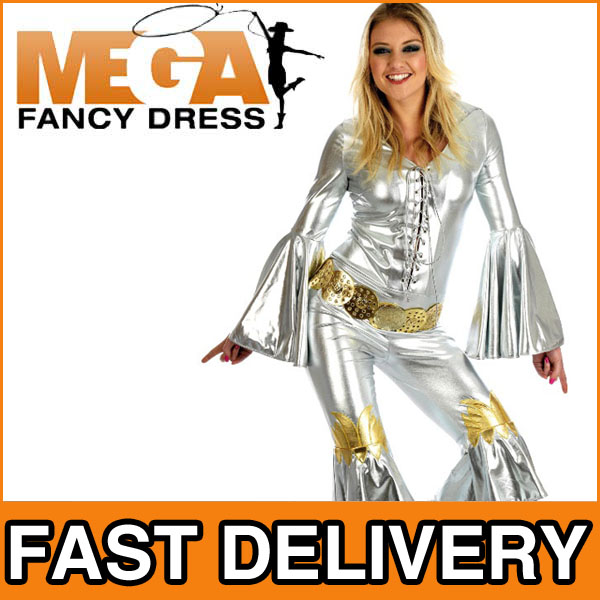 Silver Dancing Queen Fancy Dress Ladies 1970s Jumpsuit Party Abba Costume 622 eBay