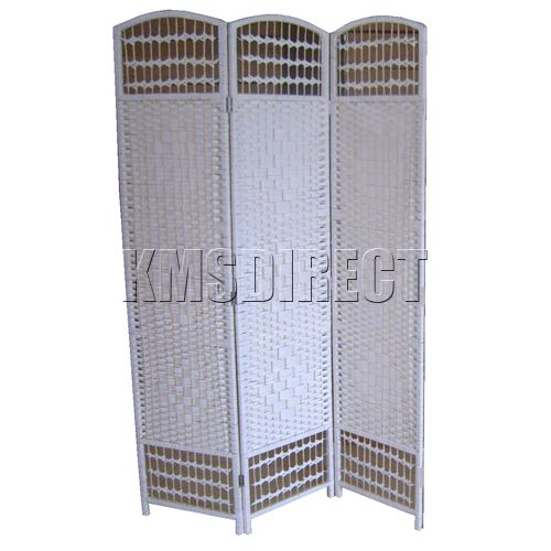New 3 Panel White Hand Made Wicker Privacy Screen Decorative Room