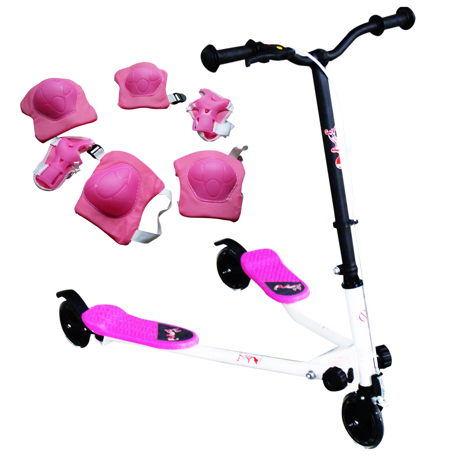 Pink 3 Wheel Mini Swing Tri Slider Motion Winged Push Scooter For Kids