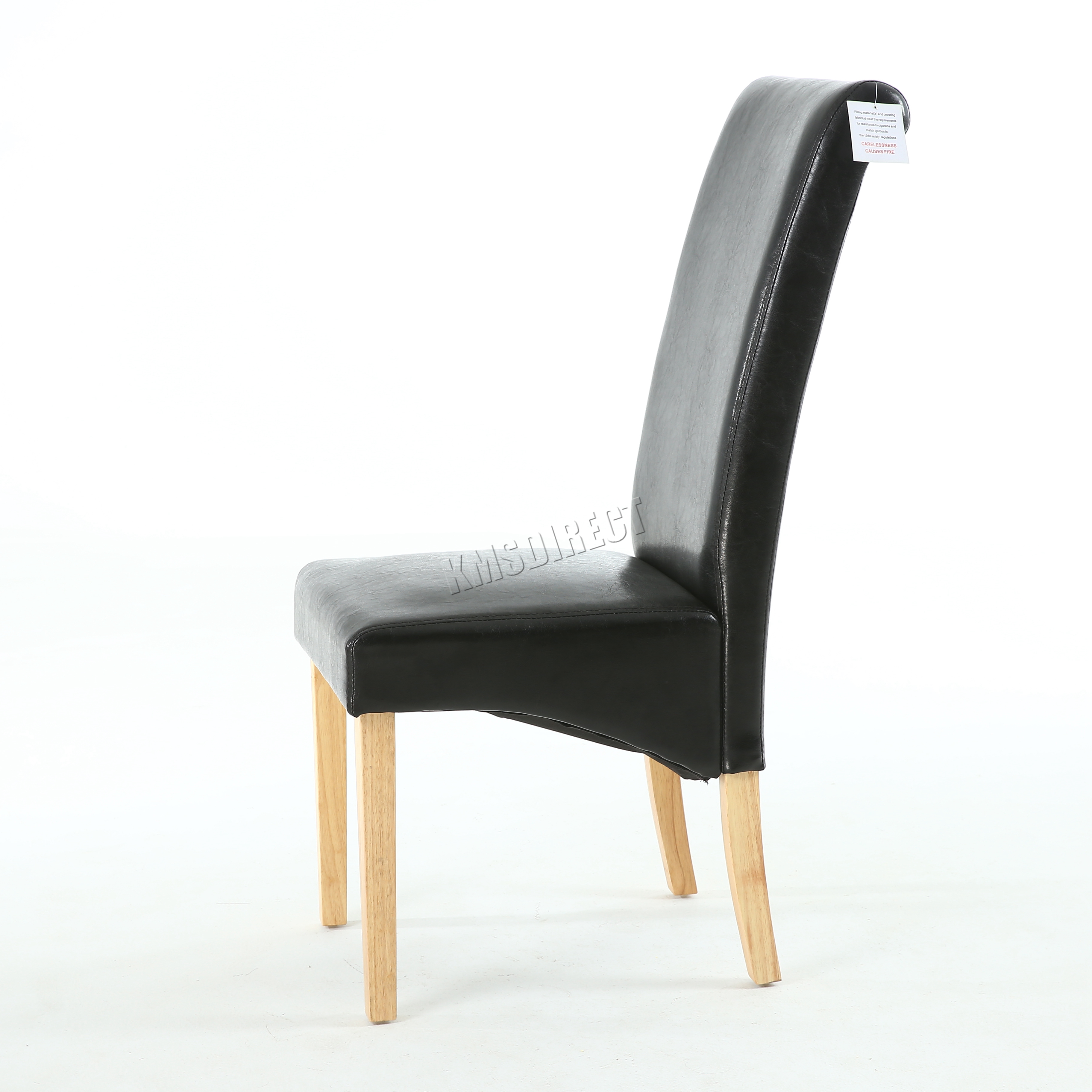 New Black Faux Leather Dining Chairs Roll Top Scroll High Back Wood