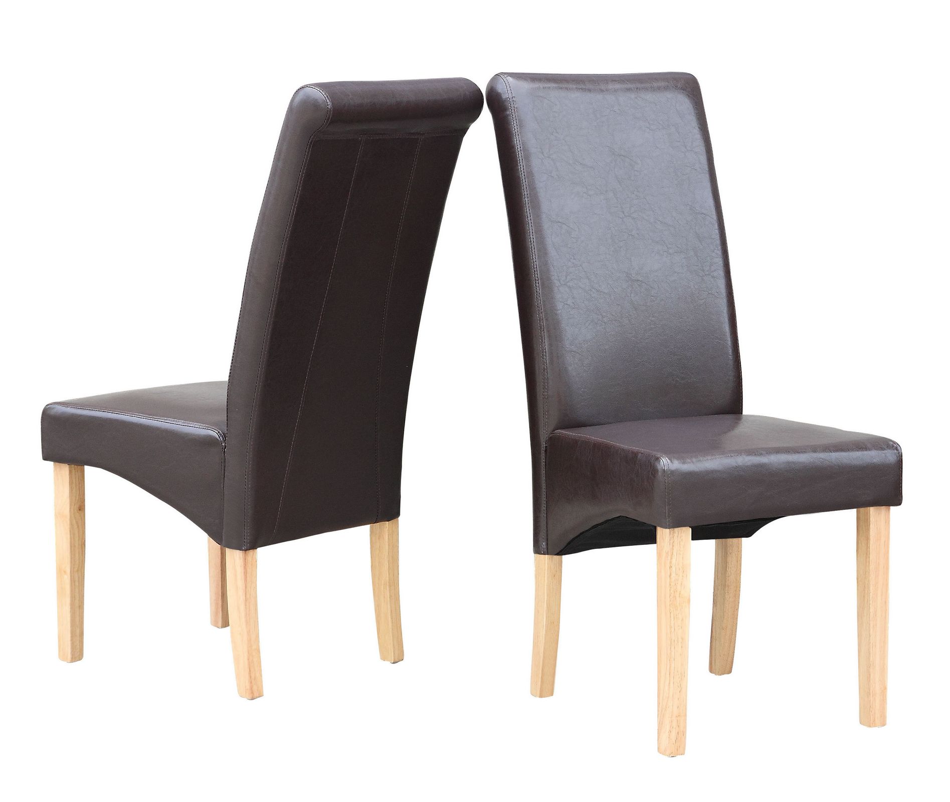 Premium Dining Chairs Faux Leather Roll Top Scroll High Back Wood