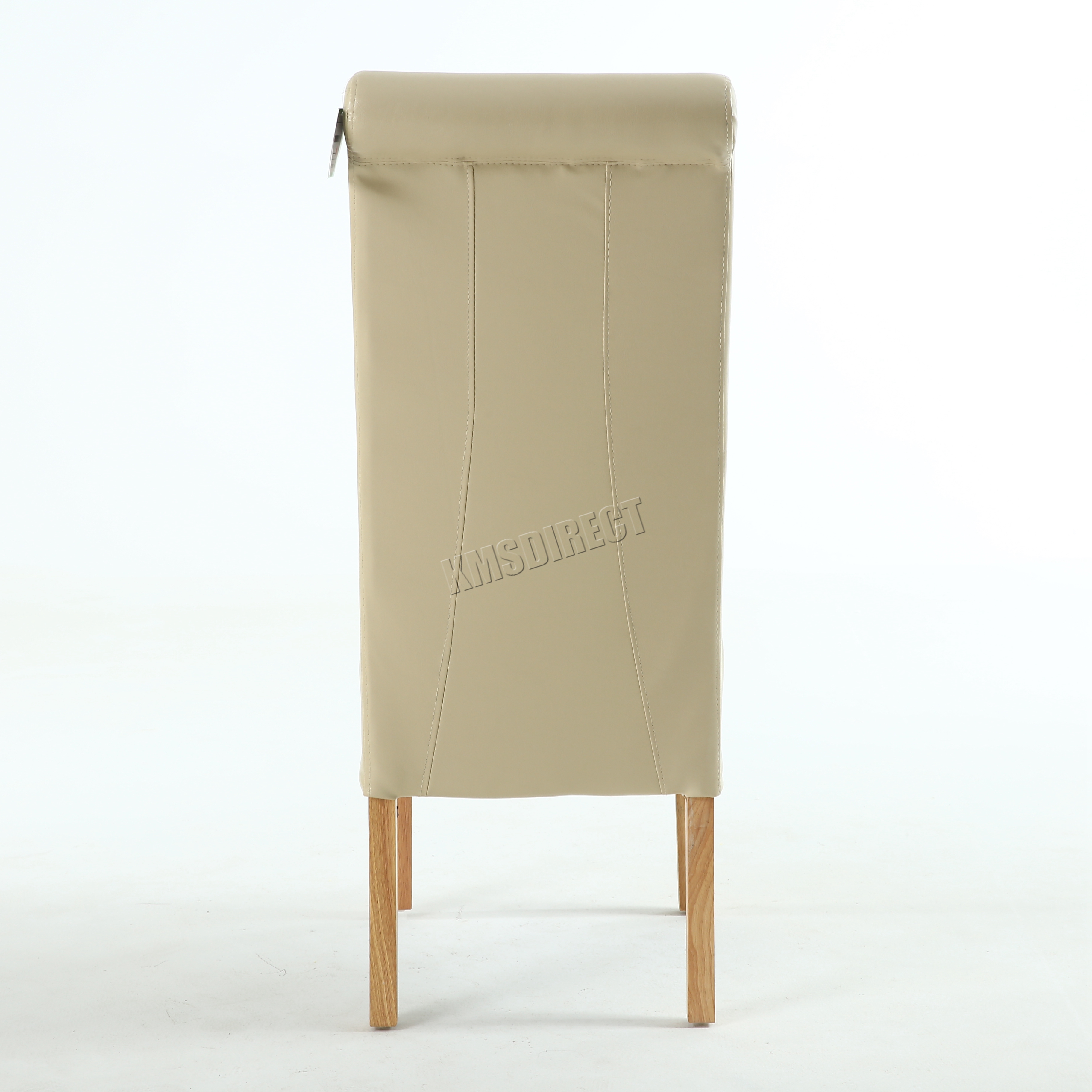 Premium Dining Chairs Faux Leather Roll Top Scroll High Back Wood