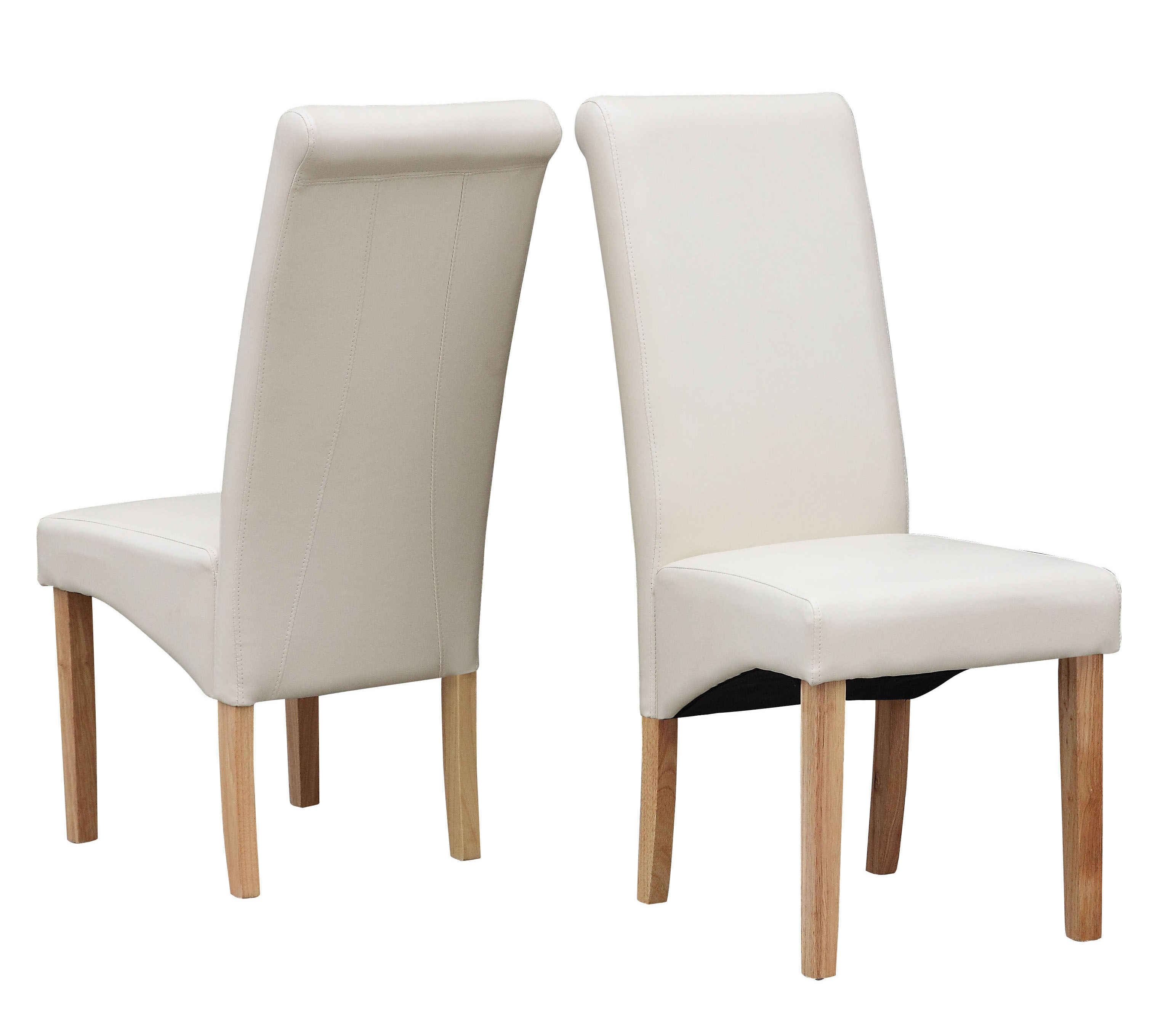 Cream Modern Dining Room Chair Faux Leather Roll Top Scroll High Back Solid Wood Ebay 0151