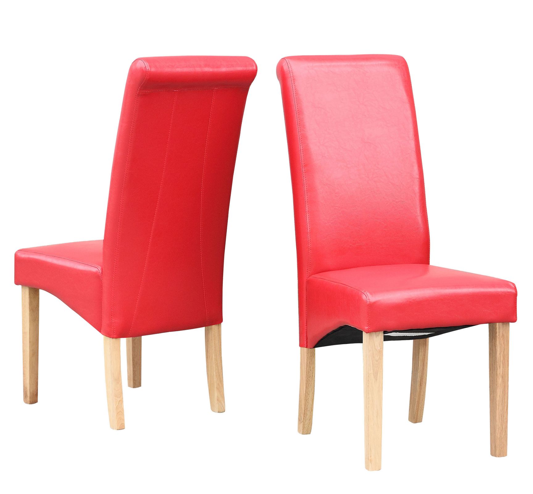 Premium Dining Chairs Faux Leather Roll Top Scroll High Back Wood