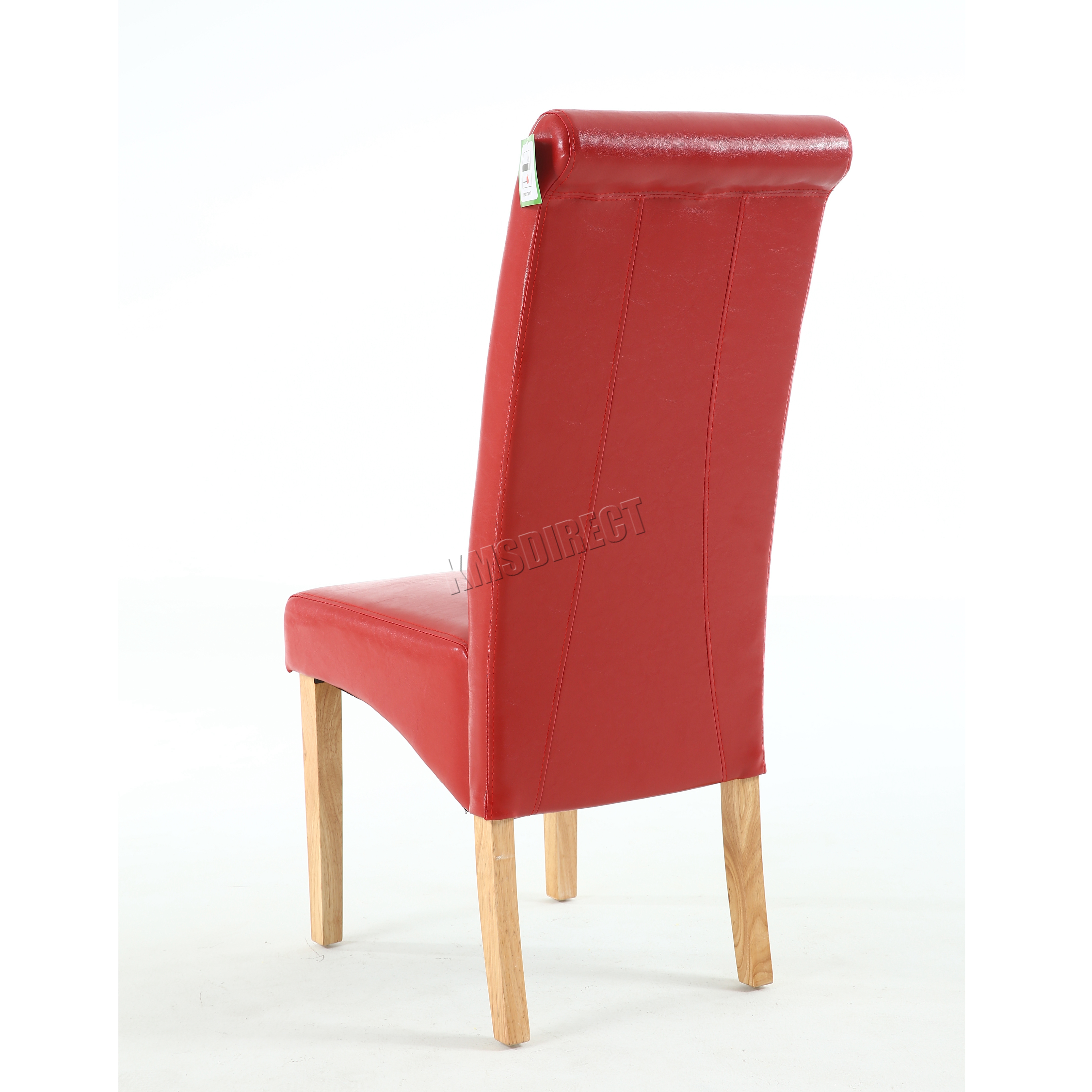 Premium Dining Chairs Faux Leather Roll Top Scroll High Back Wood