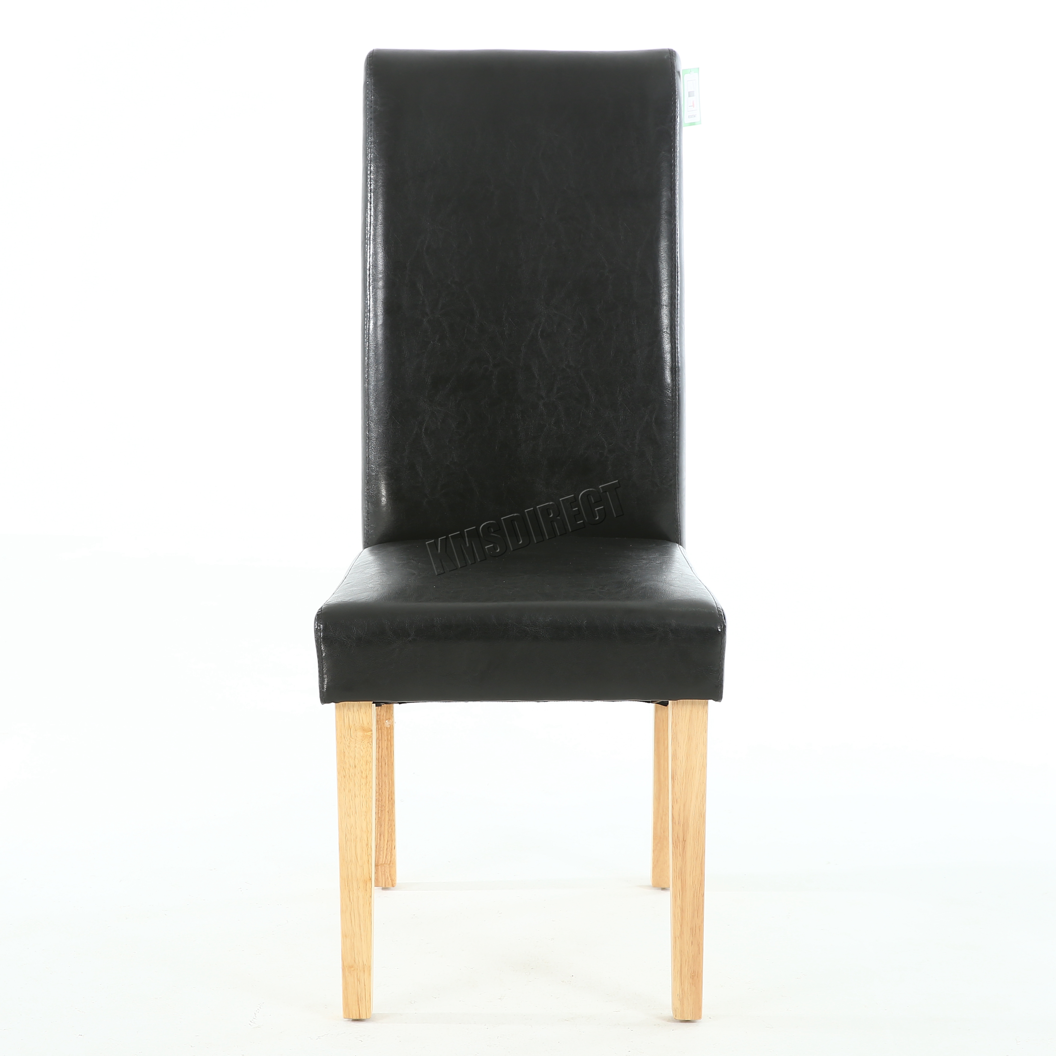 Premium Dining Chairs Faux Leather Roll Top Scroll High Back Wood