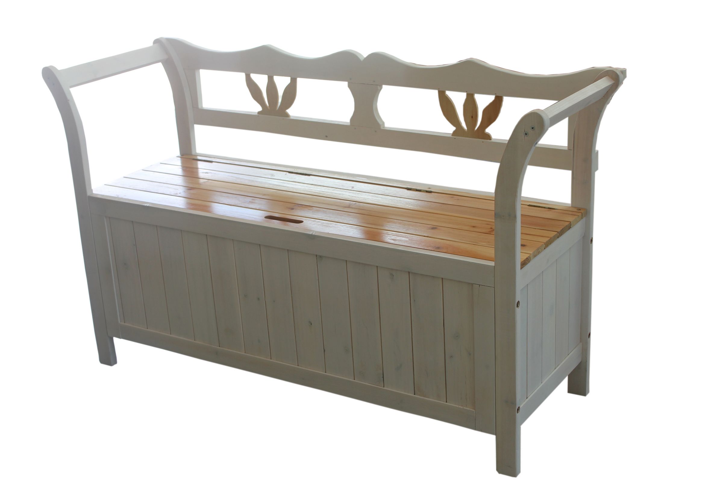 FoxHunter White Wooden Seat Bench Chair Storage Garden Patio