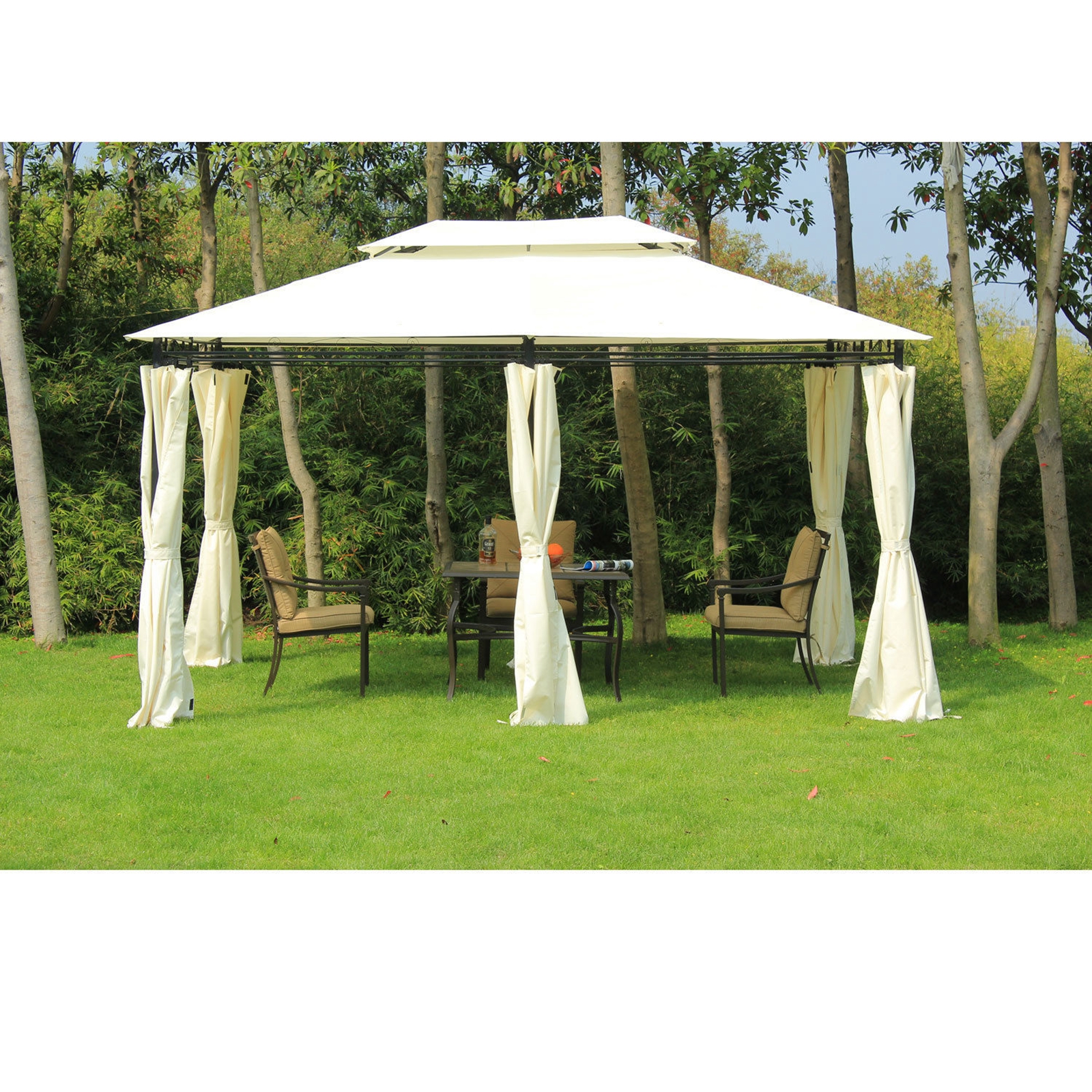 FoxHunter 3m x 4m x 2.6m Garden Pavilion Gazebo Shelter Beige Party