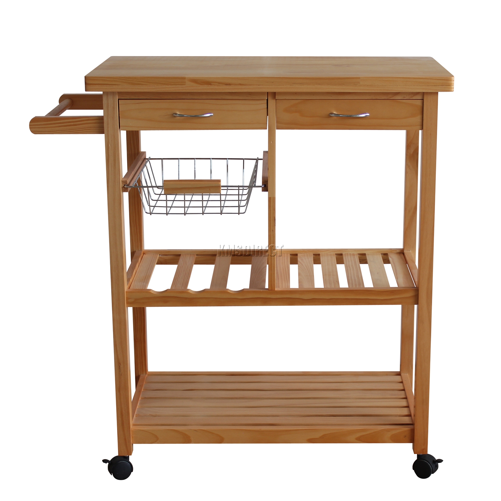 FoxHunter Kitchen Trolley Island Wooden Wine Storage Rack 2 Drawers