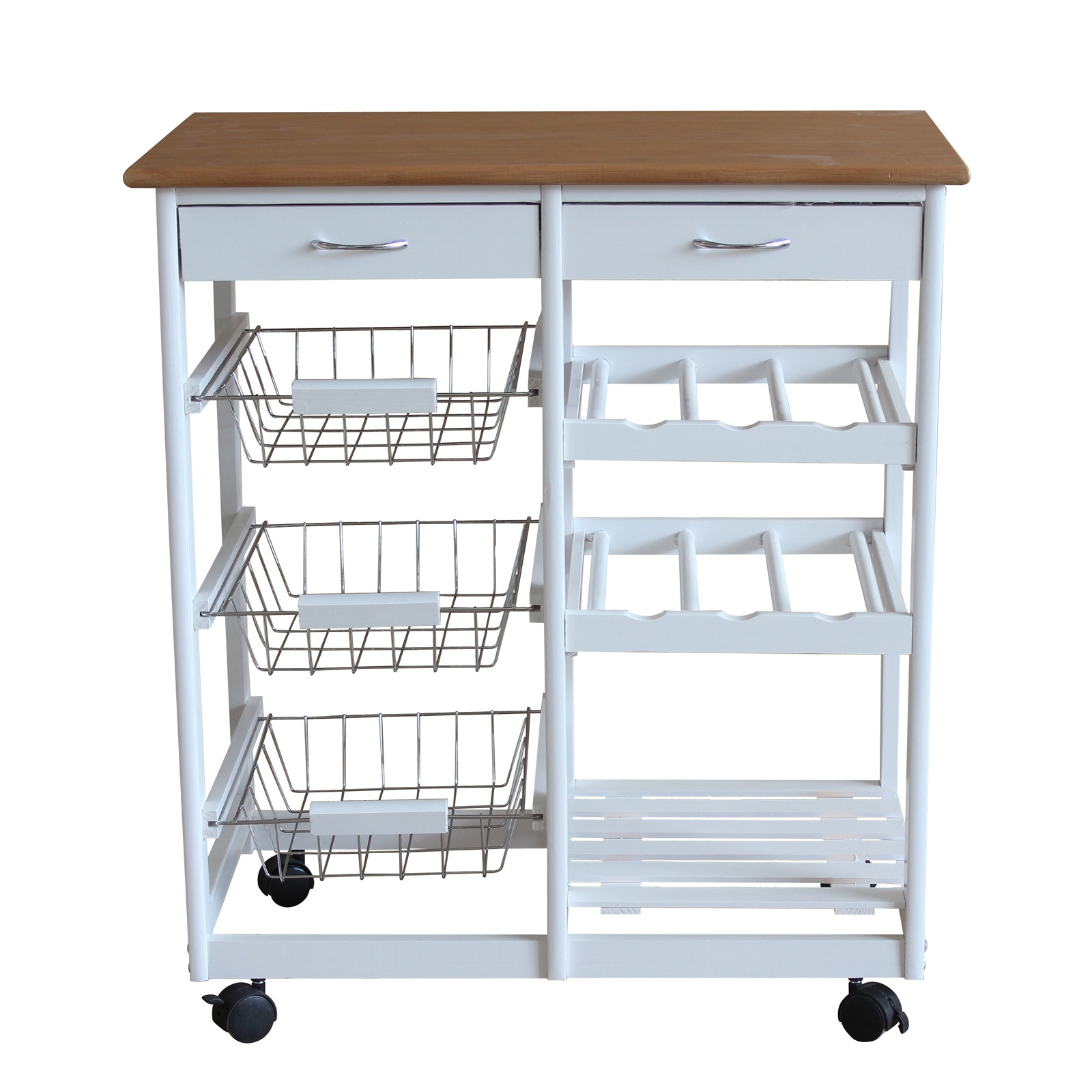 FoxHunter White Kitchen Trolley Island Wooden Worktop Storage Drawers